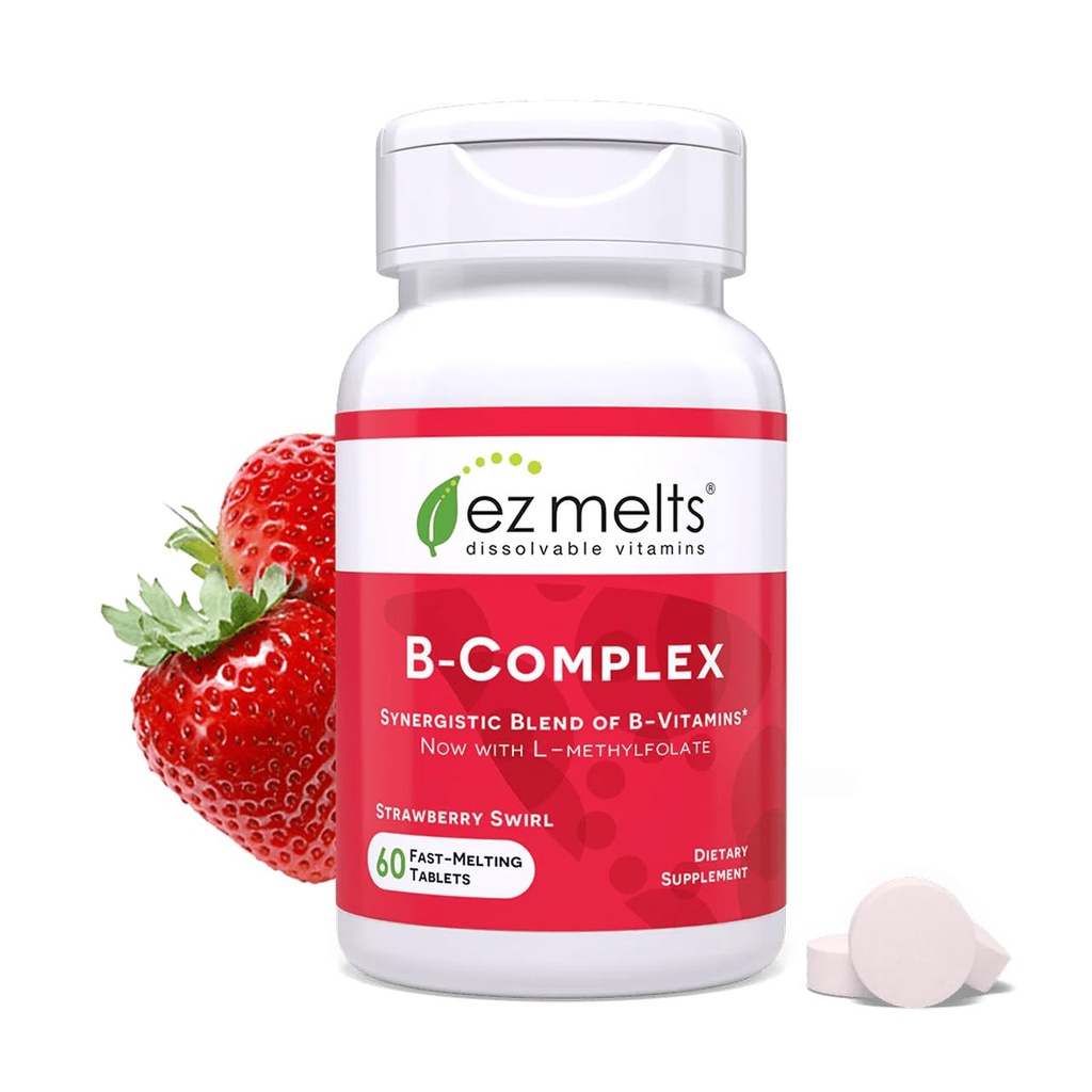 EZ taline Razrešljiv vitamin B-kompleks z metil B12 in metil Folat, brez sladkorja, 2-mesečna dobava - 1 pakiranje