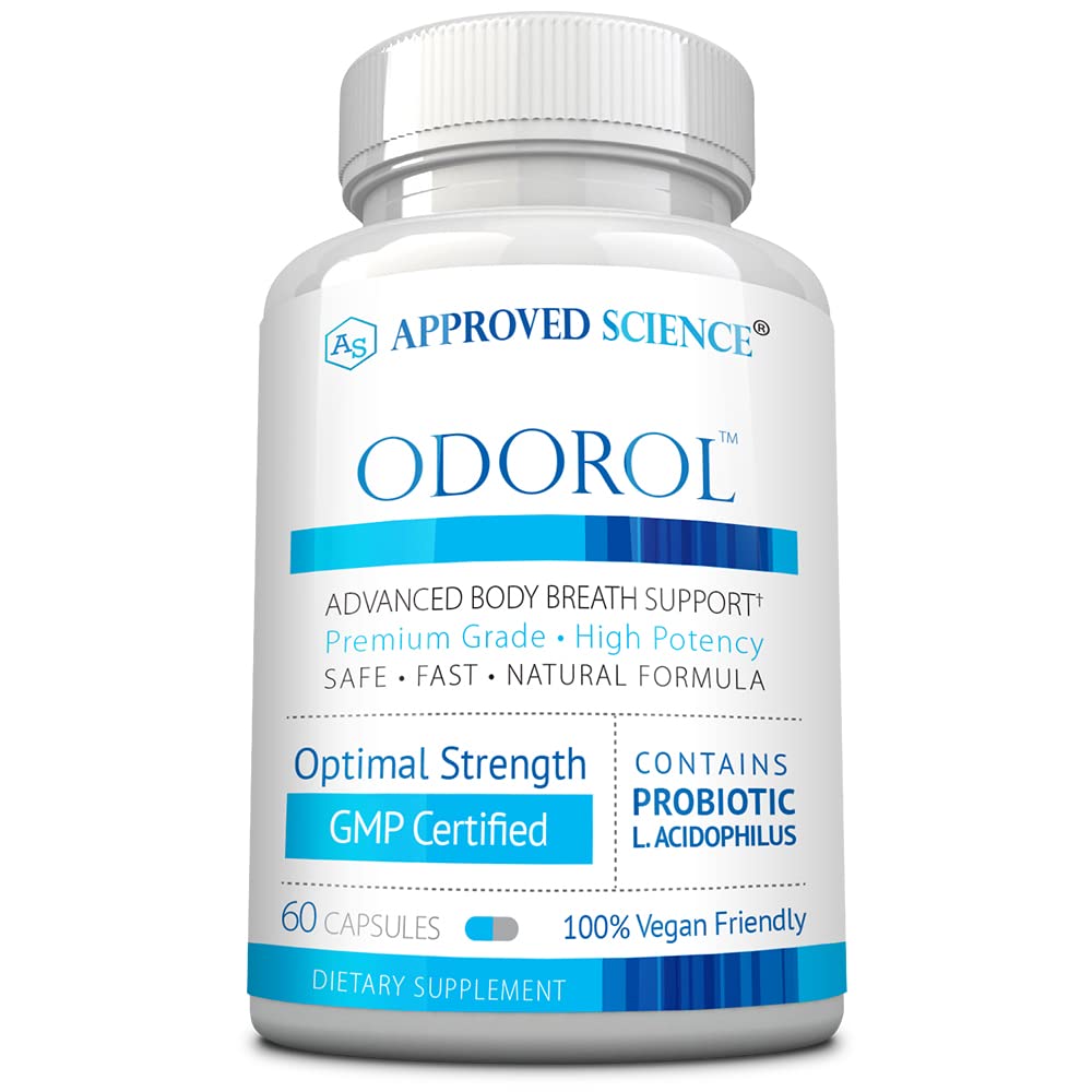 Odobreno znanstveno zdravilo Odorol - 60 kapsul - sveže slabo dihanje in telo Odor - vsebuje L.acidophilus, zeleni čaj, Magnolia Bark, Peppermint Oil in Fennel - vse naravno, Vegansko prijazno, ne-GMO