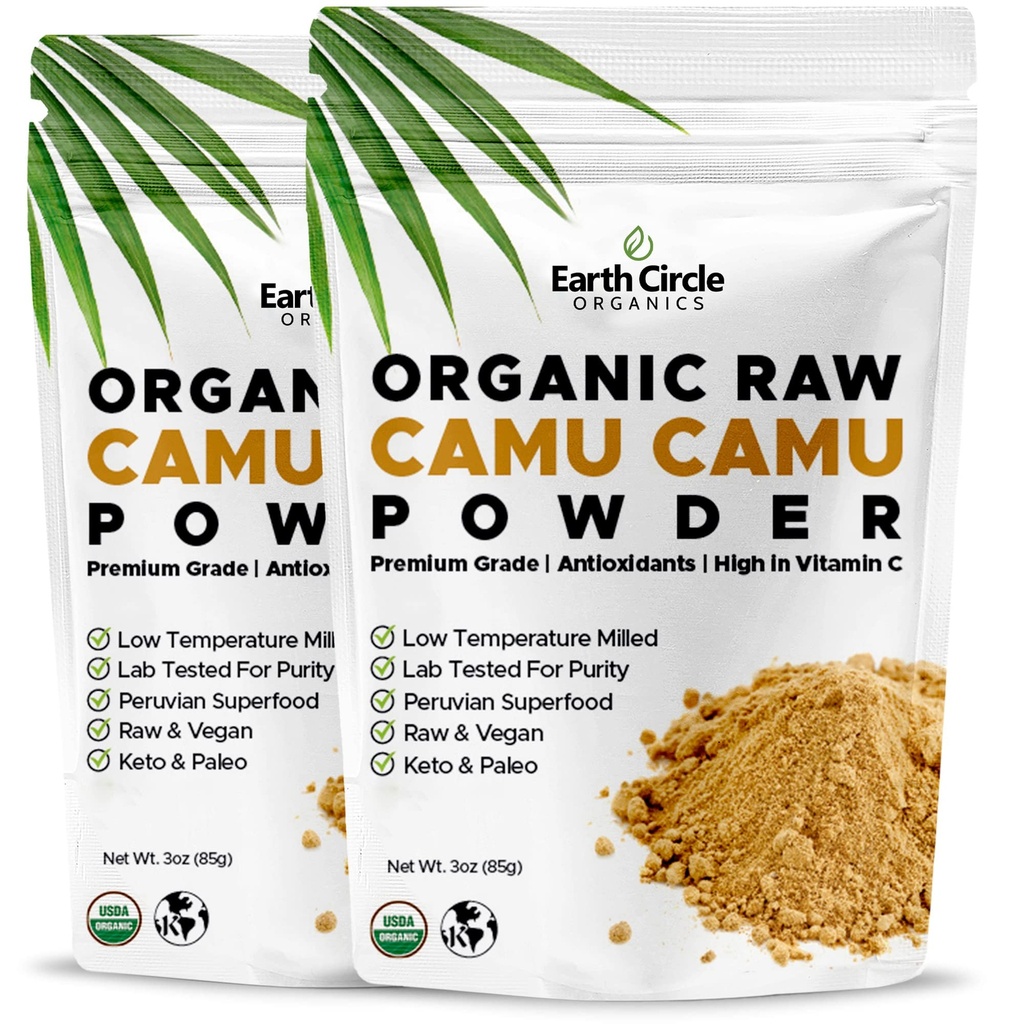 Earth Circle Organics Camu Camu Powder – Organic Raw Berry Powder z naravnim vitaminom C & antioksidanti – Vegan, Kosher, Non-GMO Superfood for Immunity & Energy – 3oz (Pack of 2)