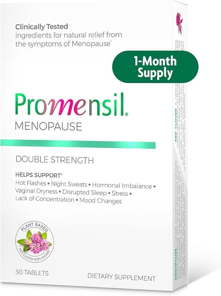 Promensil Menopause Dvojna moč - Menopause dopolnila za ženske, Red Clover Isoflavones, Pomaga pri podpori vročih bliskov, nočno potenje, nemir - 30 Count