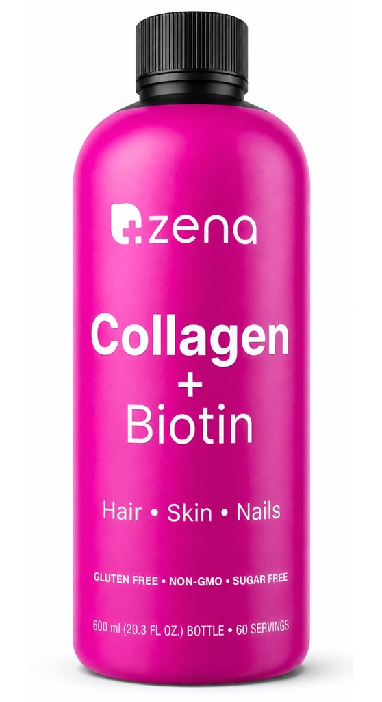 Zena Nutrition Tekoči kolagen za ženske in moške (tip 1 & 2) & 5000mcg Biotin, 2500mg Verisol Bioaktivni kolagen Peptide, lasje, koža, nohti dodatek, Mešano Berry, 60 Servings, 20.3 fl oz