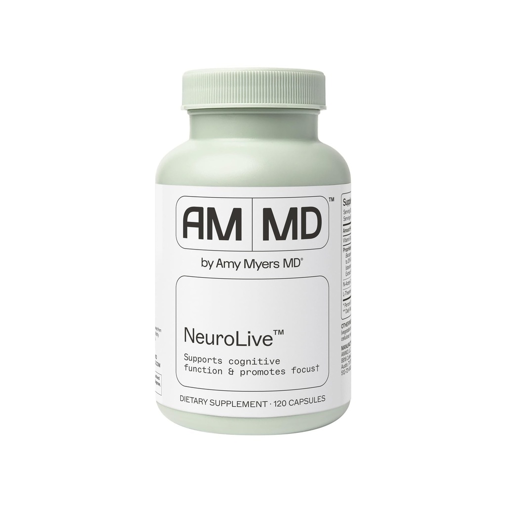 Amy Myers MD NeuroLive - Brain Health Supplement for Cognitive Function & Focus Support - z vitaminom B - Gluten-free, Non-May & Non-Soy - 120 kapsul (60 obrokov)
