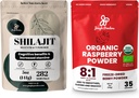 Jungle Powders Superfood Bundel: 5oz Raw Shilajit & 5oz Organic Raspberry Powder Combo - Moška energetska podpora, Imuni Boost, USDA Certified Freeze-Dried rdeče maline za peko, napitki