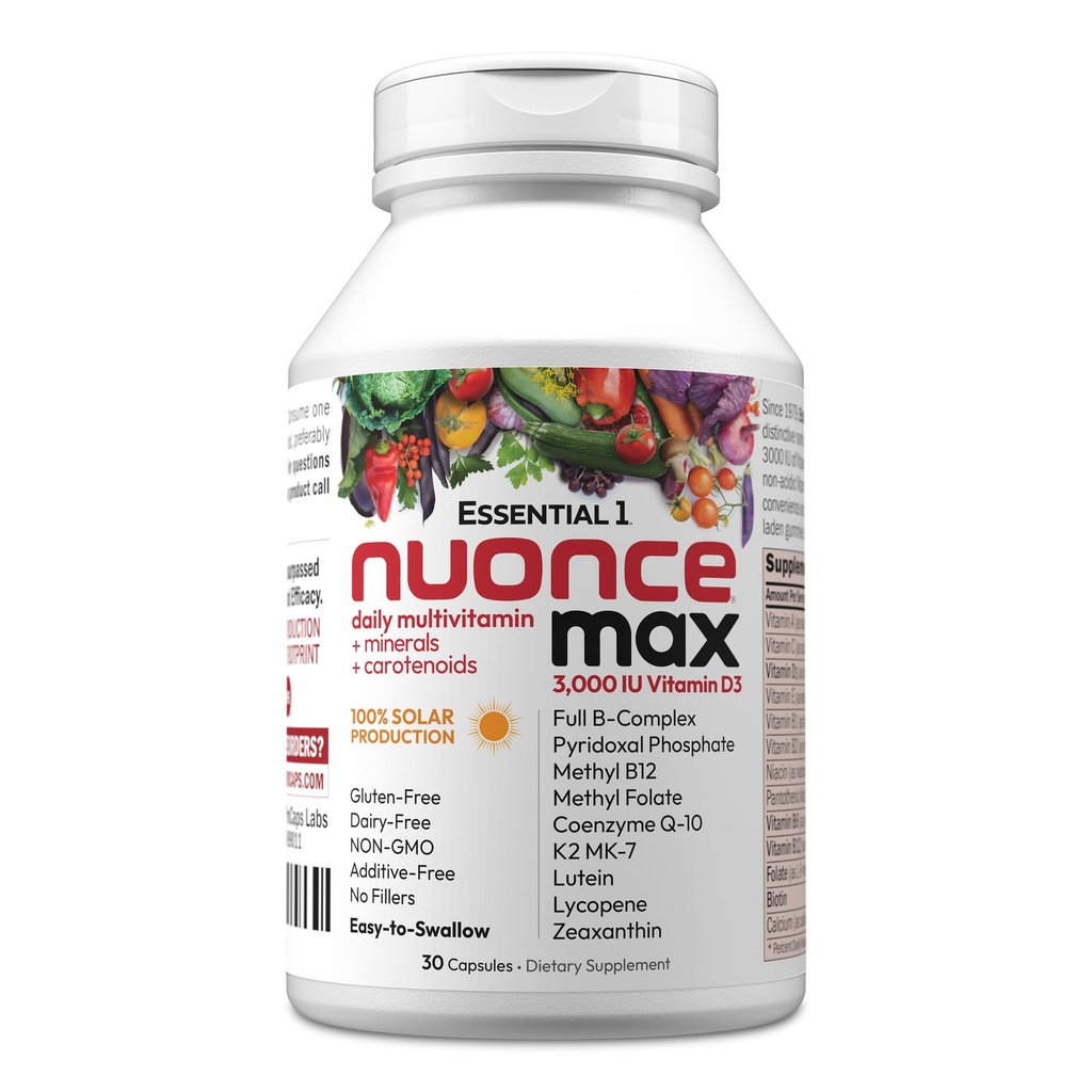 ANDREW LESSMAN Essential-1 nuonce max Multivitamin 3000 i.e. vitamin D3 30 majhne kapsule. 100 mcg metil B12. CoQ10 lutein likopen zeaksantin. Visoka moč. Brez dodatkov. Ultramind Ena dnevna kapsula