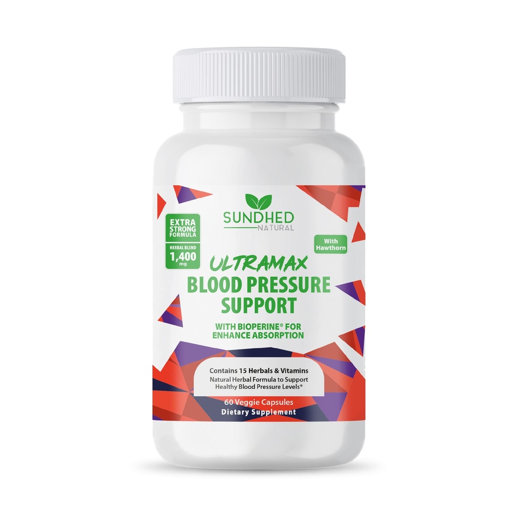 Sundhed Natrual UltraMax krvni tlak z bioperinom za povečanje absorpcije, Hawthorn Berry kapsule - multivitamin - 60 kapsul