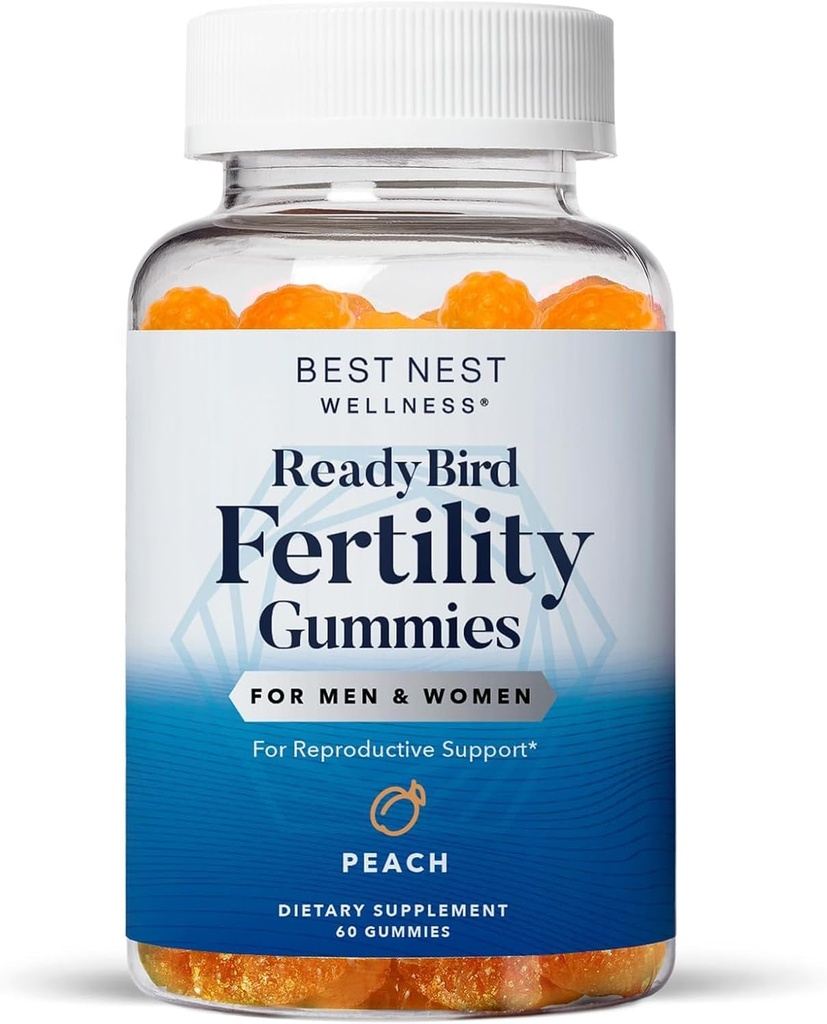 Best Nest Wellness Plodnost Gumies - Prenatalni multivitaminski za Conception podpora - Nutritional dodatek z metiliranimi vitamini - Živahna zdravstvena podpora s koencimom Q10 - Breskev, 60 Gumies