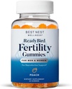 Best Nest Wellness Plodnost Gumies - Prenatalni multivitaminski za Conception podpora - Nutritional dodatek z metiliranimi vitamini - Živahna zdravstvena podpora s koencimom Q10 - Breskev, 60 Gumies