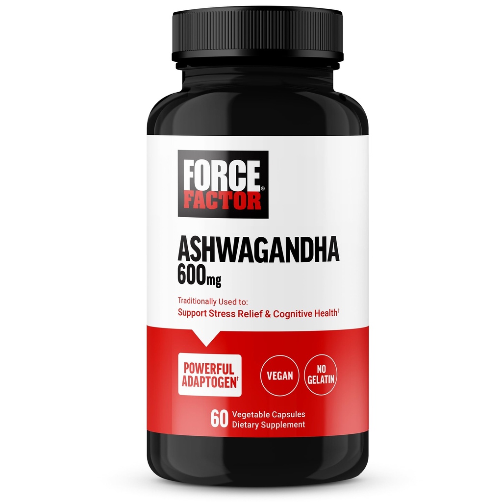 FORCE FACTOR Ashwagandha dodatki izdelani s Premium Vegan Ashwagandha Powder, Adaptogeni za podporo stres in kognitivno zdravje, Brez želatina, Non-GMO, 60 kapsul