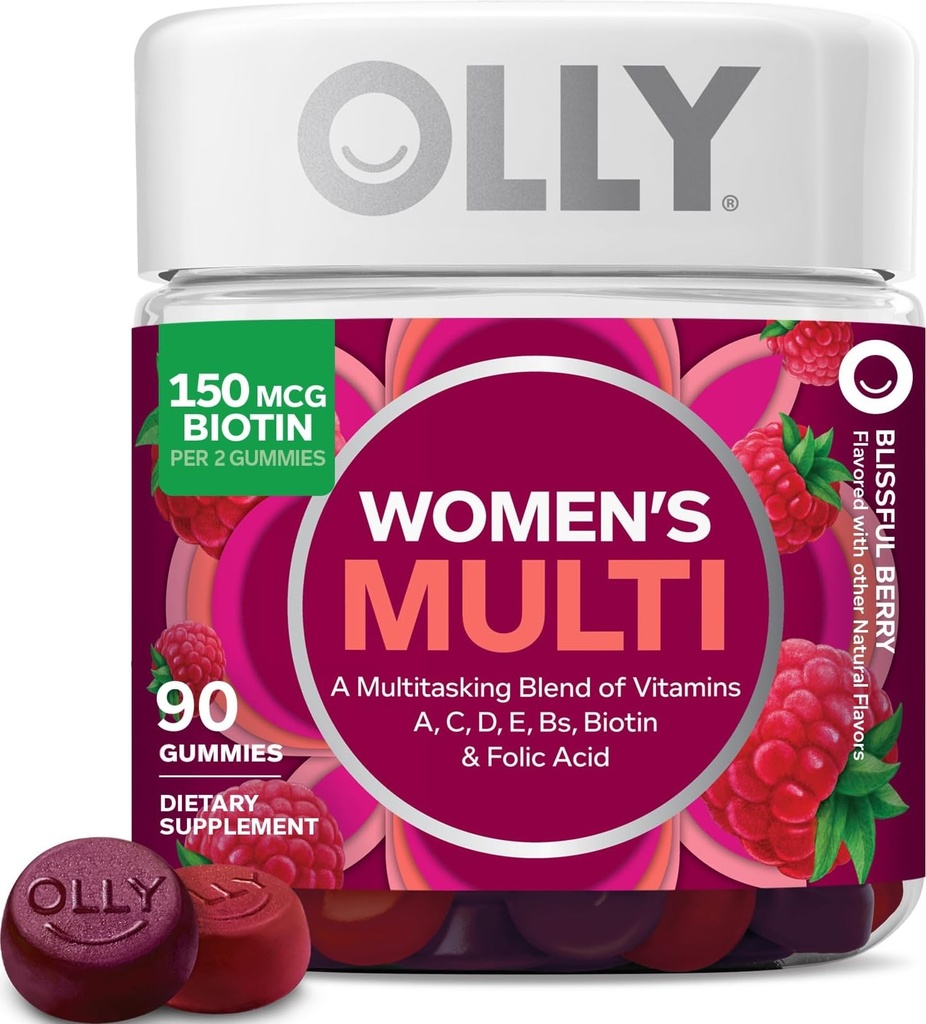 OLY ženski multivitaminski gumi, vitamini A, D, C, E, biotin, folna kislina, odraslih žvečljivi vitamin, jagodni okus, 45 Day Supply - 90 Count