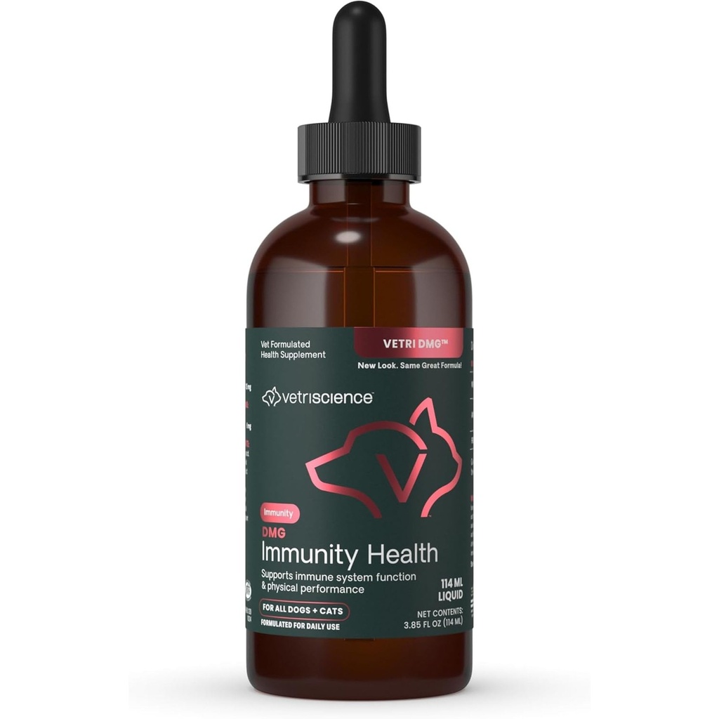 VETRISCIENCE DMG Immunity Health Easy-Dose Liquid, Vetri DMG Imunski podporni dodatek za pse in mačke, hipoalergeni, podporna zmogljivost, stamina, imunski odziv, DMG (dimetilglicin), 114 ml