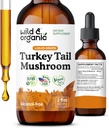 Wild & Organic Turkey Tail Tinkture - Imunska & Gut Podpora - Turčija Izvleček gob iz repa - Veganska, Sugar & Alkohol brez tekočine dodatek - 2 fl oz