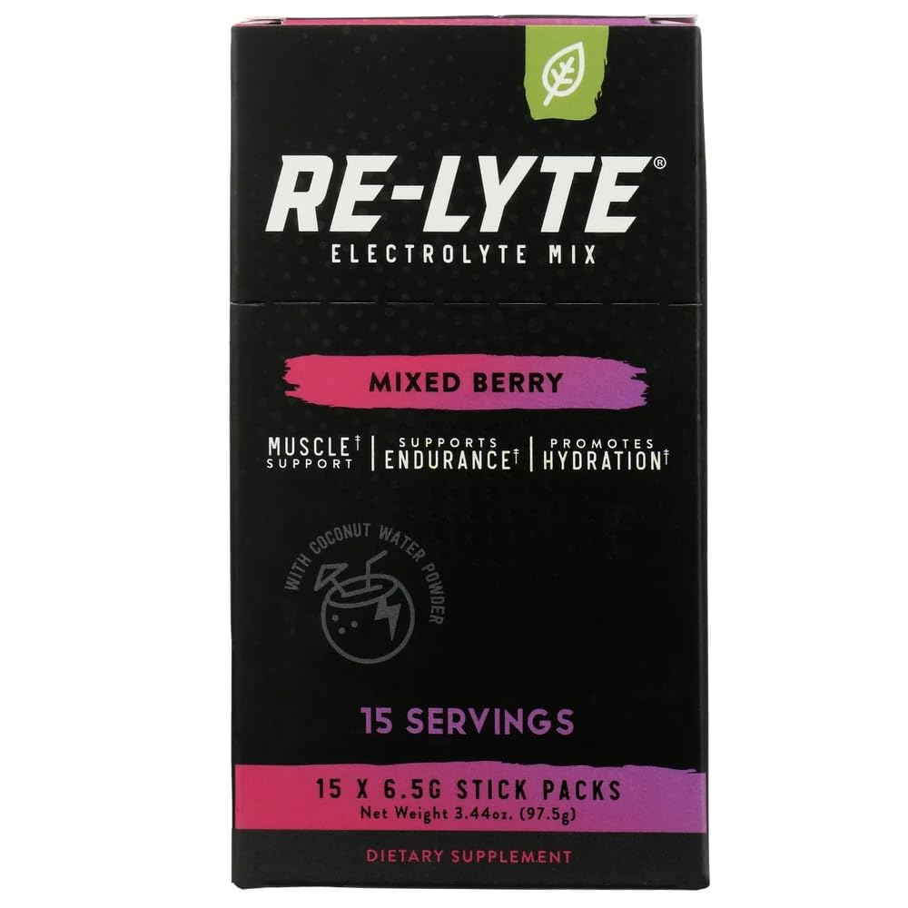 RELYTE Re-Lyte Electrolyte Drink Mix Mix Mešano jagodičevje 15 Servisni paketi 3,44 oz