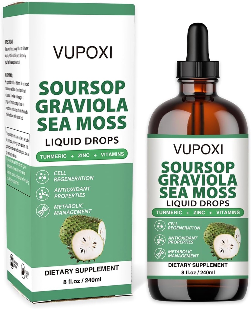 Soursop multivitaminske kapljice podpora celic in regeneracija, imunski pospešek, dietarne vlaknine in spanja, organski soursop izvlečki brez sladkorja, ne-GMO, 100% Vegan, gluten-free-8 Fl Oz/240 ML