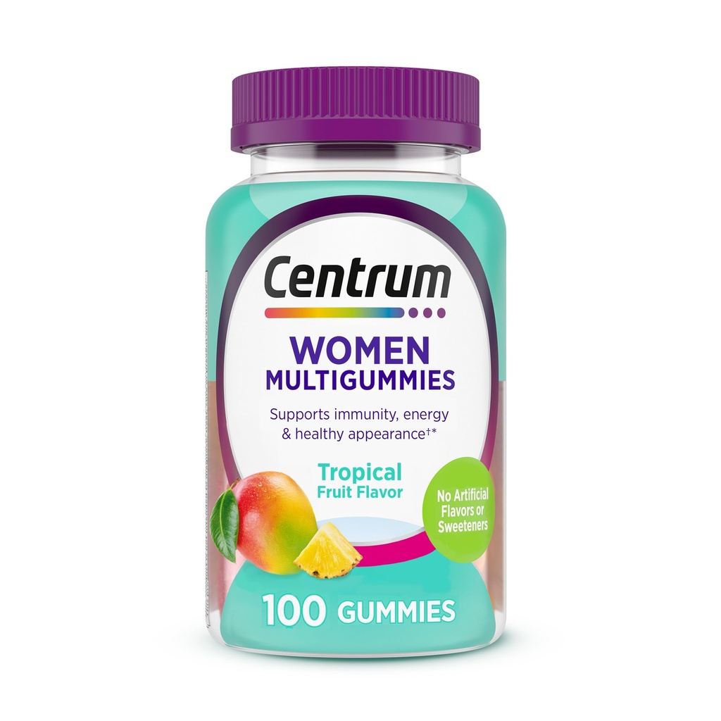 Centrum ženski multivitaminski žvečilni gumiji, Imunski, Energy, Zdrav videz Podpora, 100 Število, 50 Dnevna dobava