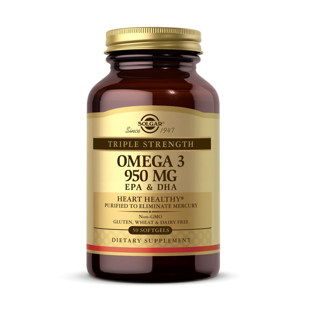 Solgar Triple Jakost Omega 3 950 mg - 50 Softgels - Podpira Joint & Skin Health - Non-GMO, Gluten Free, Dairy Free - 50 Serving