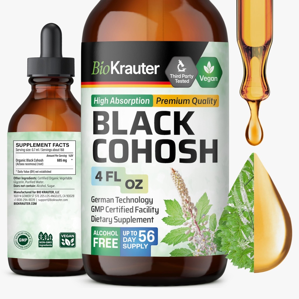 BIO KRAUTER Črna Cohosh Tinktura - Veganska črna Cohosh Dodatki Ženske Podpora - Alkohol in sladkor Brez - 4 Fl.Oz.