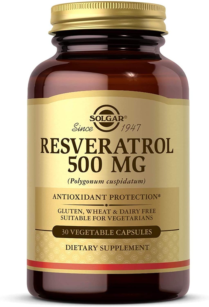Solgar Resveratrol 500 mg, 30 zelenjavnih kapsul - zaščita proti oksidantom - brez glutena, brez mleka - 30 serverjev