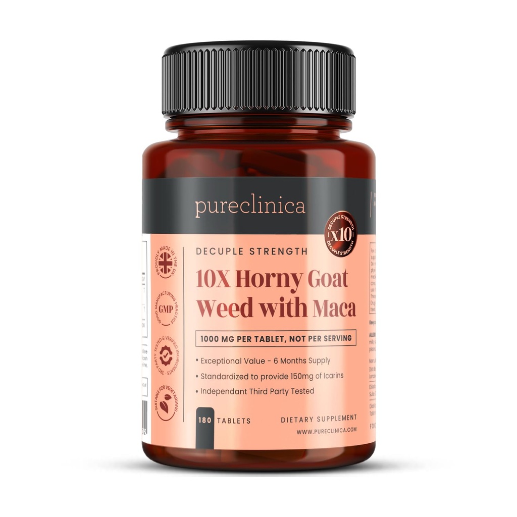 peeclinica 10X Horny Goat & Maca Extract 6250mg x 180 tablet (6 mesecev dobave) -10 X Več Ikariins - w/5mg izvleček črnega popra za 300% povečano absorpcijo