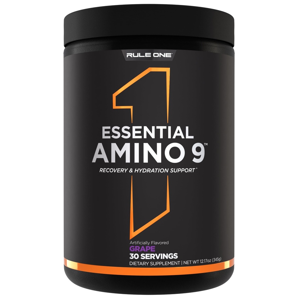 Pravilo 1 Essential Amino 9 – Podpora za regeneracijo in hidracijo s 7,5 g esencialnih aminokislin + elektroliti (Grape, 30 Serving)