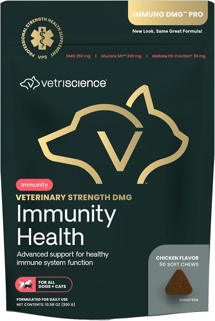 VETRISCIENCE Veterinarska moč DMG Imunity Health Chews - Imunski sistem Podpora za pse in mačke - Jetrna pomoč - Antioksidant Podpora za hišne živali - piščančji okus - 50 Count
