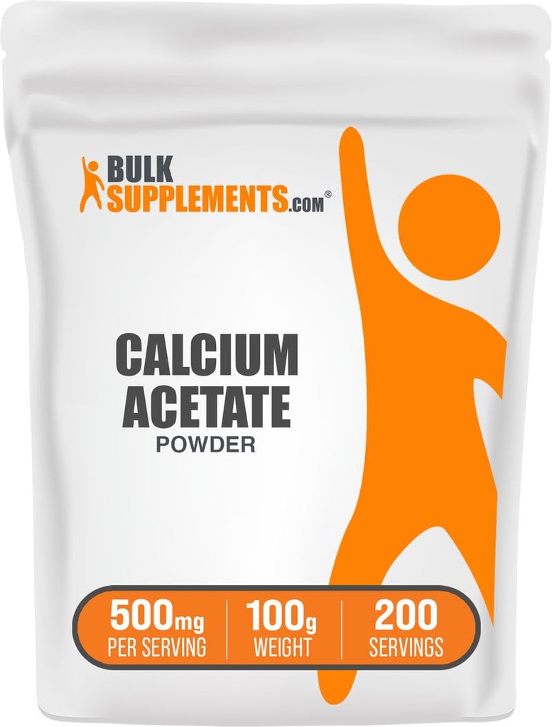 BulkSupplements.com Kalcijev acetat v prahu - Kalcijev dodatek, živilska stopnja - Pure & Gluten Free, 500mg na serviranje, 100g (3.5 oz) (Pack of 1)
