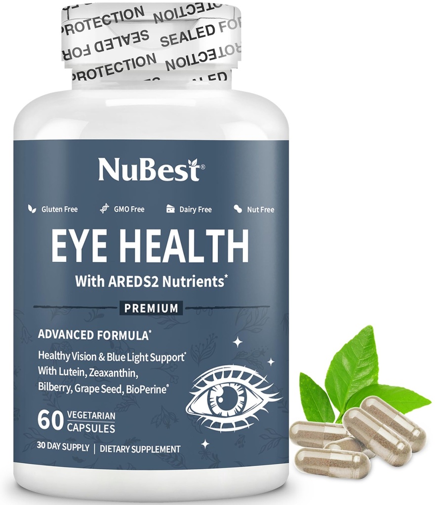 NuBest AREDS 2 Eye Vitamini z beta karoten korena v prahu, 20mg lutein, 4mg Zeaksantin, borovnica, grozdno seme, BioPerin, B-kompleks, Multivitamin za zdravje oči 
