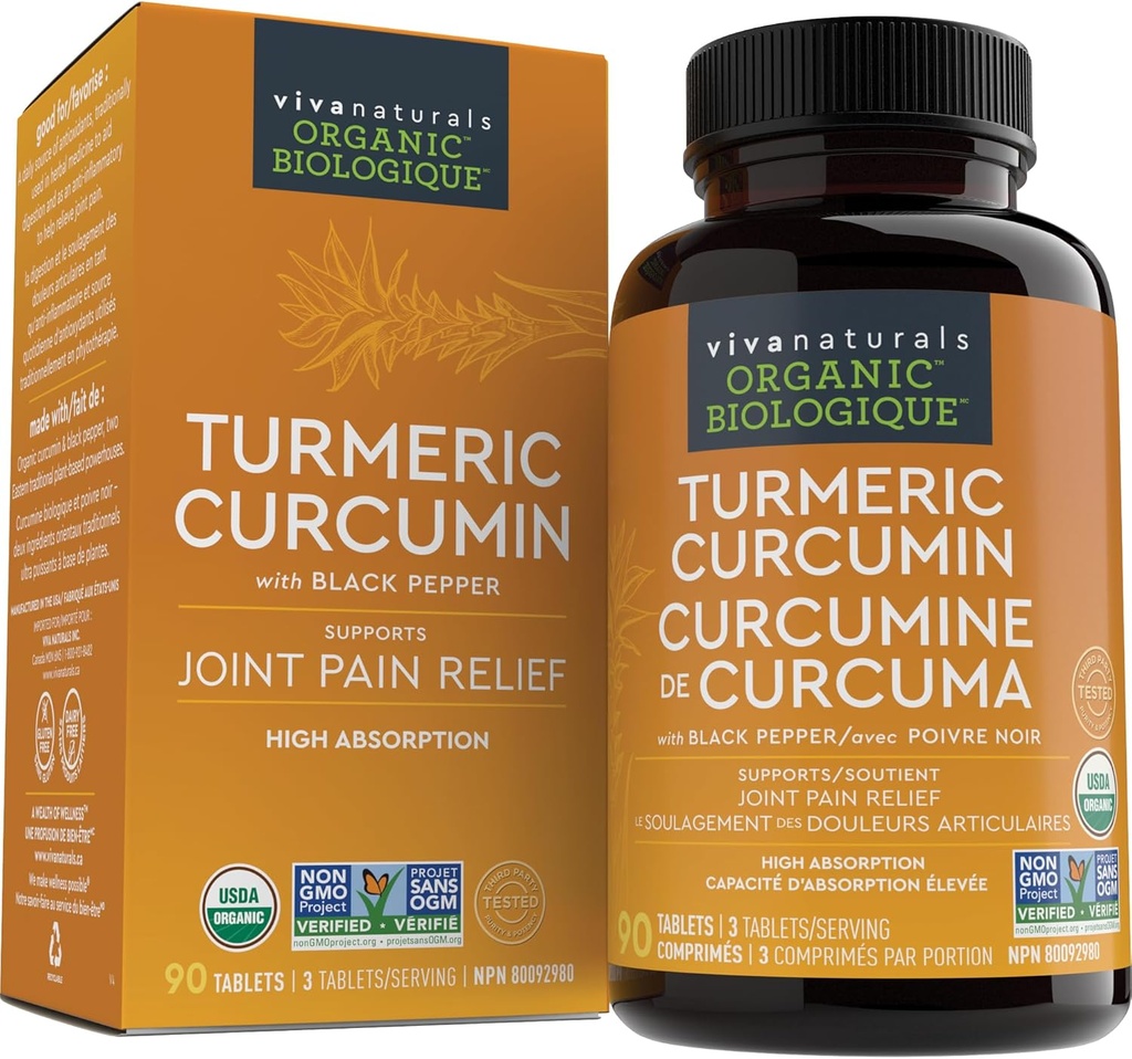 Viva Naturals Kurkumin, 1500 mg, 120 tablet – s črnim poprom za absorpcijo – za skupno podporo in celično obrambo