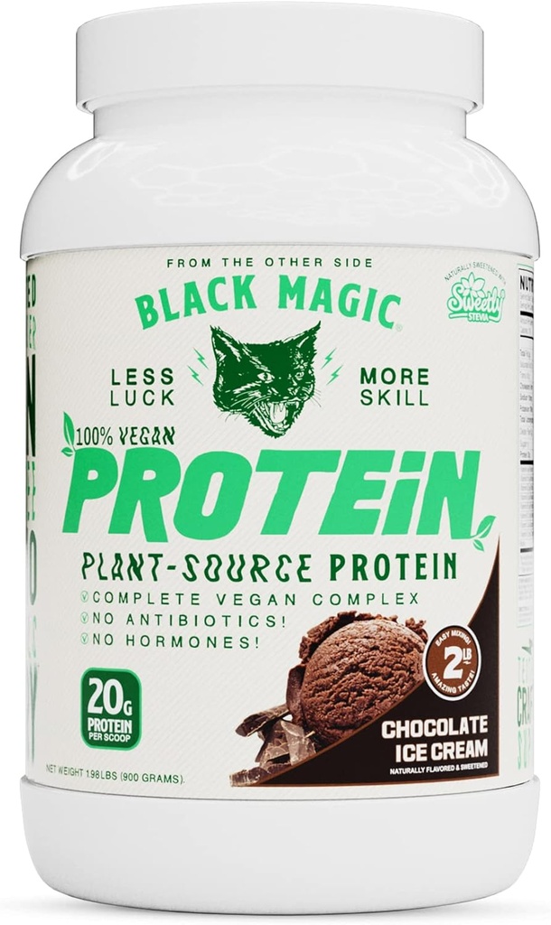 Black Magic Plant-Vir 100% Veganski proteini - Keto, Nizki sladkor, Mlečni brezplačni proteini - Pre/Post Workout - Čokoladni sladoled - 20g Beljakovine - 2 LB