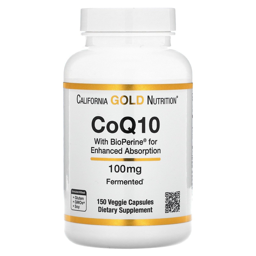 CoQ10 by California Gold Nutrition - USP-preverjen, fermentiran koencim Q10 z BioPerin - mitohondrijska podpora - Vegan prijazno - Gluten Free, Non-GMO - 100 mg - 150 Veggie kapsule