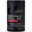 Sports Research Krill Oil Supplement with EPA & DHA Omega 3, Fosfolipids & Astaksantin iz Antarktike Krill - Najvišja koncentracija Krill olja za moške in ženske - 1000mg, 60 kapsul Softgel