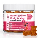 Zdrava rast Rast Gumiji Bogati s kalcij, Vitamini C, D3, K2, L-Arginin, Ashwagandha, in drugi, Poživi zdravje kosti in imuniteto, Multivitaminski, za otroke 5+, Najstniki in odrasli.