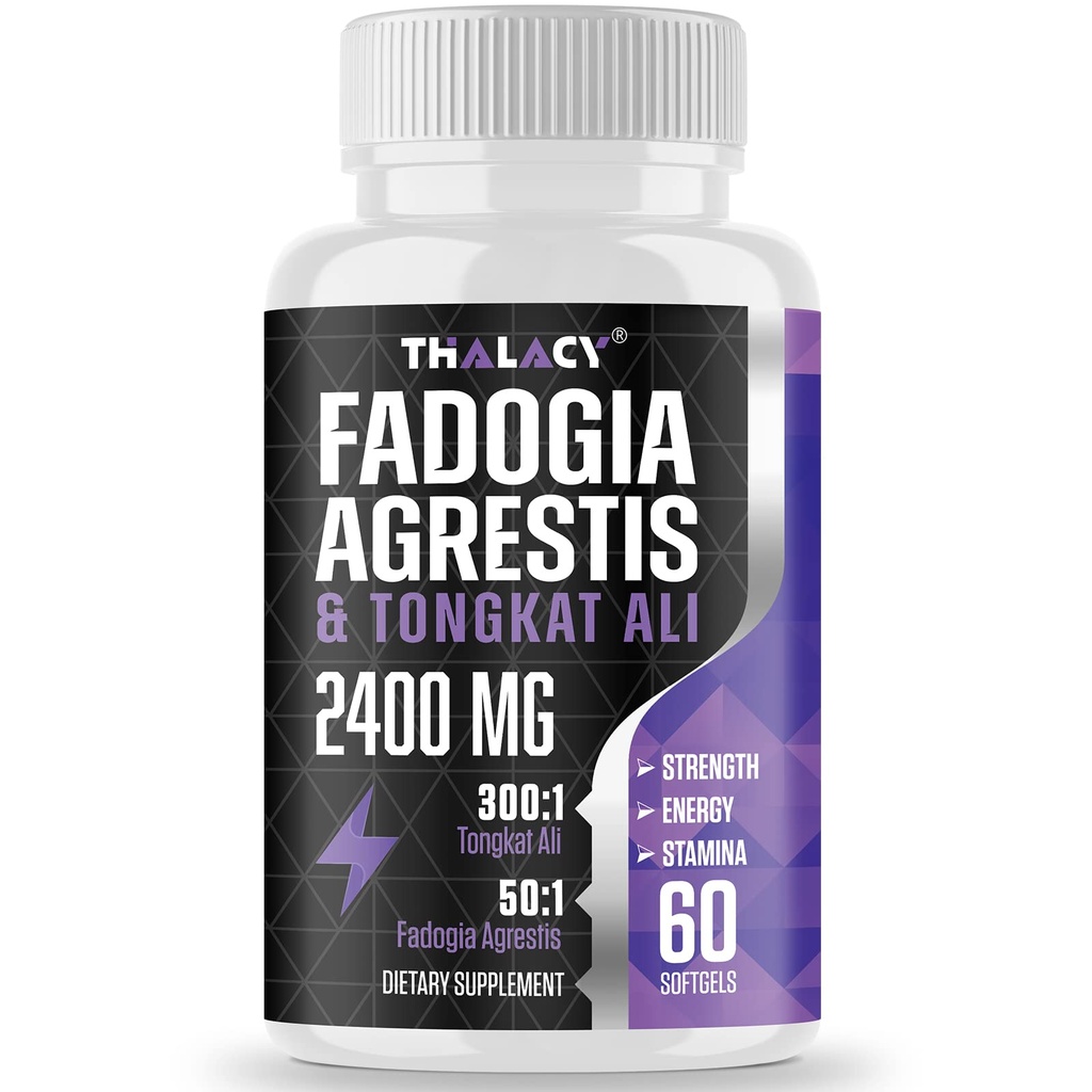 2400mg Fadogia Agrestis Tongkat Ali dodatek - Fadogia Agrestis 1400mg & Tongkat Ali 1000mg Ultra Mešanica, Največja moč, Mišična masa & atletske zmogljivosti, 60 Softgels