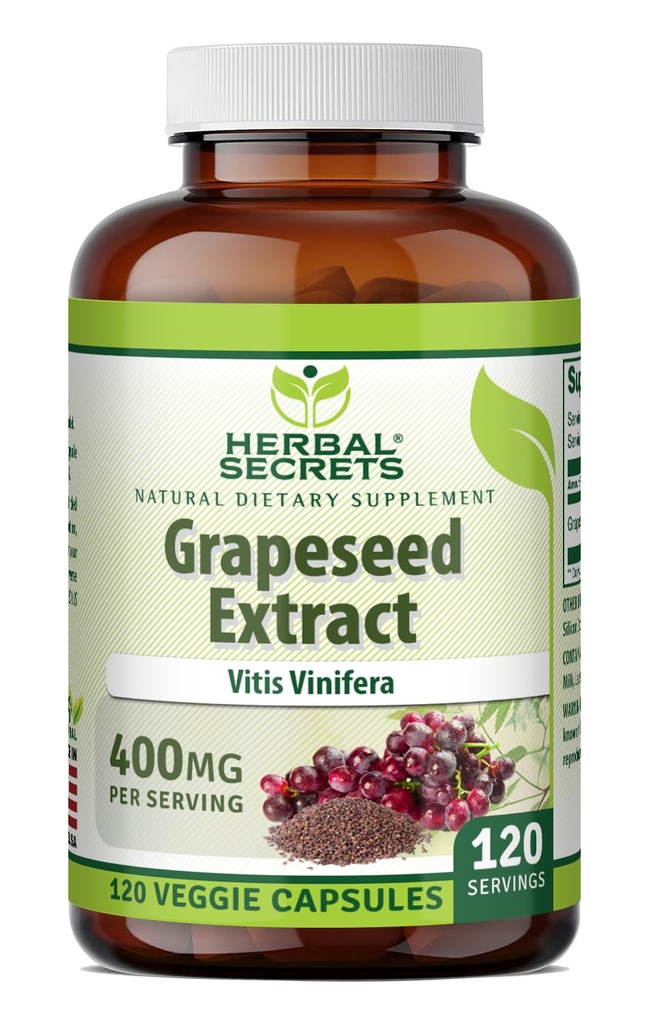 Zeliščne skrivnosti Izvleček grozdnega semena 400 mg 120 Veggie kapsule dodatek - Ne-GMO - Gluten brezplačno