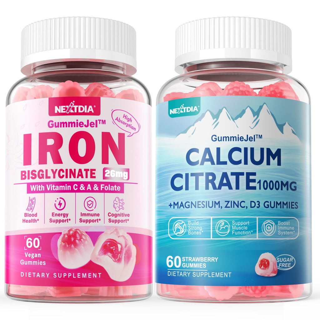 Kalcijev citrat 1000mg Polni gumiji + železov biglicinat 26mg