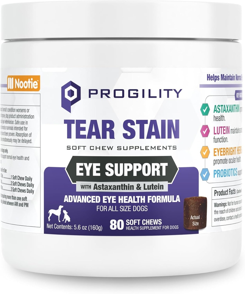 Nootie Progility Tear Stain dodatek za pse, Napredno Eye Health Formula, Pomaga minimizirati Tear Stains, 80 Chews, Prodano v več kot 5000 Vet klinikah in hišnih trgovinah po svetu