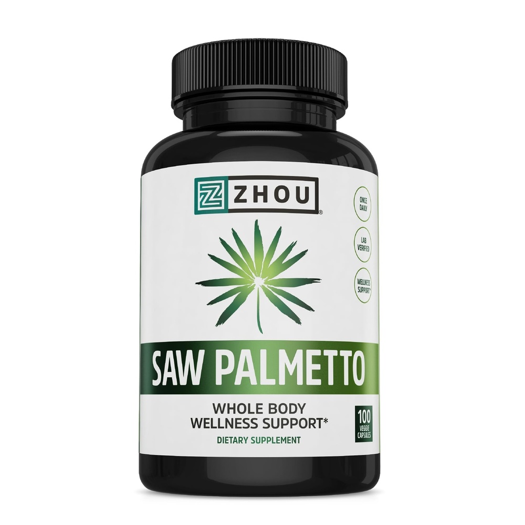 Zhou Saw Palmetto dodatek za moške - Premium Complex, Napredna Formula, Dodatna moč 450mg Saw Palmetto Berry na kapsulo - 100 vegetarijanske kapsule