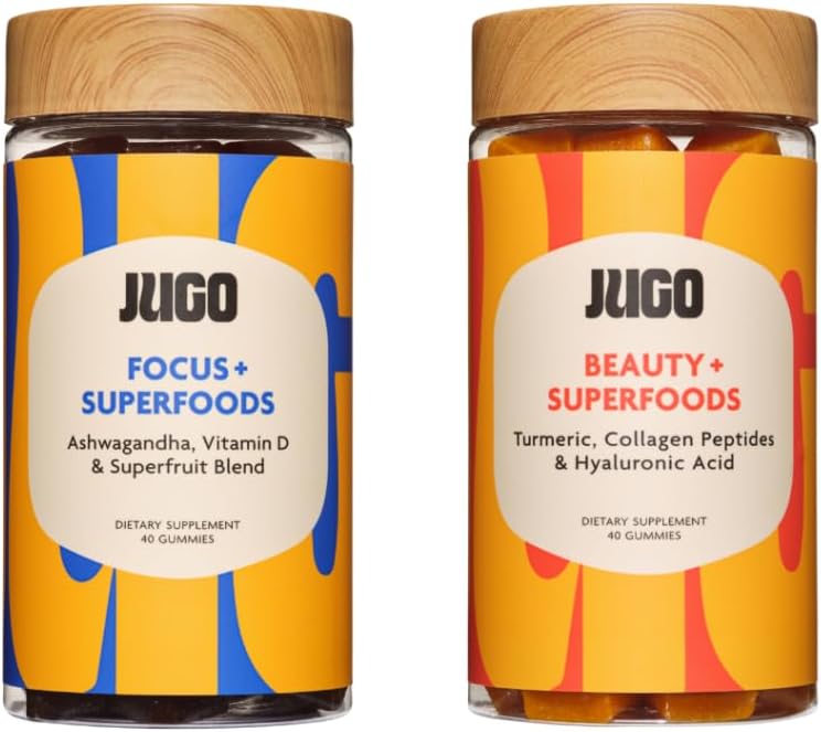 JUGO Beauty + Focus Gummies Bundle – Ashwagandha, Collagen & Biotin – Podpira fokus, Stress Relief, Lasje, kože in nohti – nasadi, Gluten-free