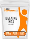 BulkSupplements.com Betain HCl v prahu - betain hidroklorid dopolnilo, Prebavna podpora - Gluten Free, 750mg na serviranje, 500g (1,1 lbs) (Pack of 1)