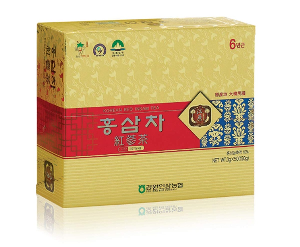 Gangwoninsam] 6 Leto korejski rdeči ginseng čaj (3g x 50 paketov) – Vsebuje 6 leto korejski rdeči ginseng ekstrakt, korejski čaj, individualno pakiran