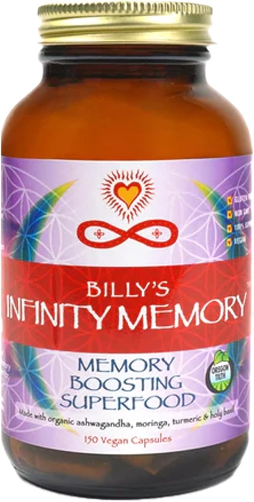 Infinity Memory and Focus Supplement, Superfood Brain Fuel z organskimi levi griva gob, Ashwagandha, Sveti Basil, & Kurkurji, Dodatki za ženske in moške (150 kapsul)