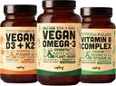 Vegan Omega 3 180 Softgels & Vegan D3 + K2 & Vitamin B Kompleksni paket - Na rastlini temelječe DHA & EPA maščobne kisline, 4000 i.e. vitamina D3 in 100mcg Vitamin K2, Essential B Vitamini