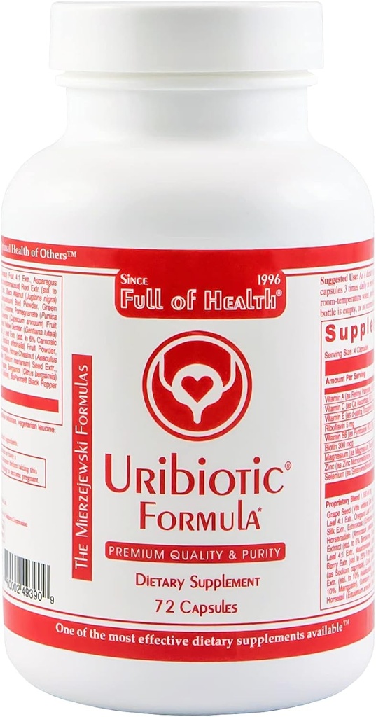 Uribiotična formula [72 kapsul] Od leta 2003 – Napredna podpora za urinski mehur, Prostata & Ledvič zdravje 