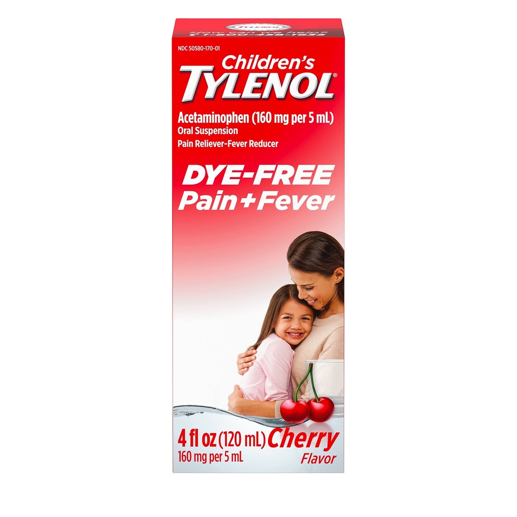 Otroški Tylenol Tekoča peroralna suspenzija Bolečina Reliever & Fever Reduktor z acetataminofen, Aspirin-, Ibuprofen-, Visoka Fruktoza Corn Syrup- & Dye-free, Cherry, 4 Fl. Oz
