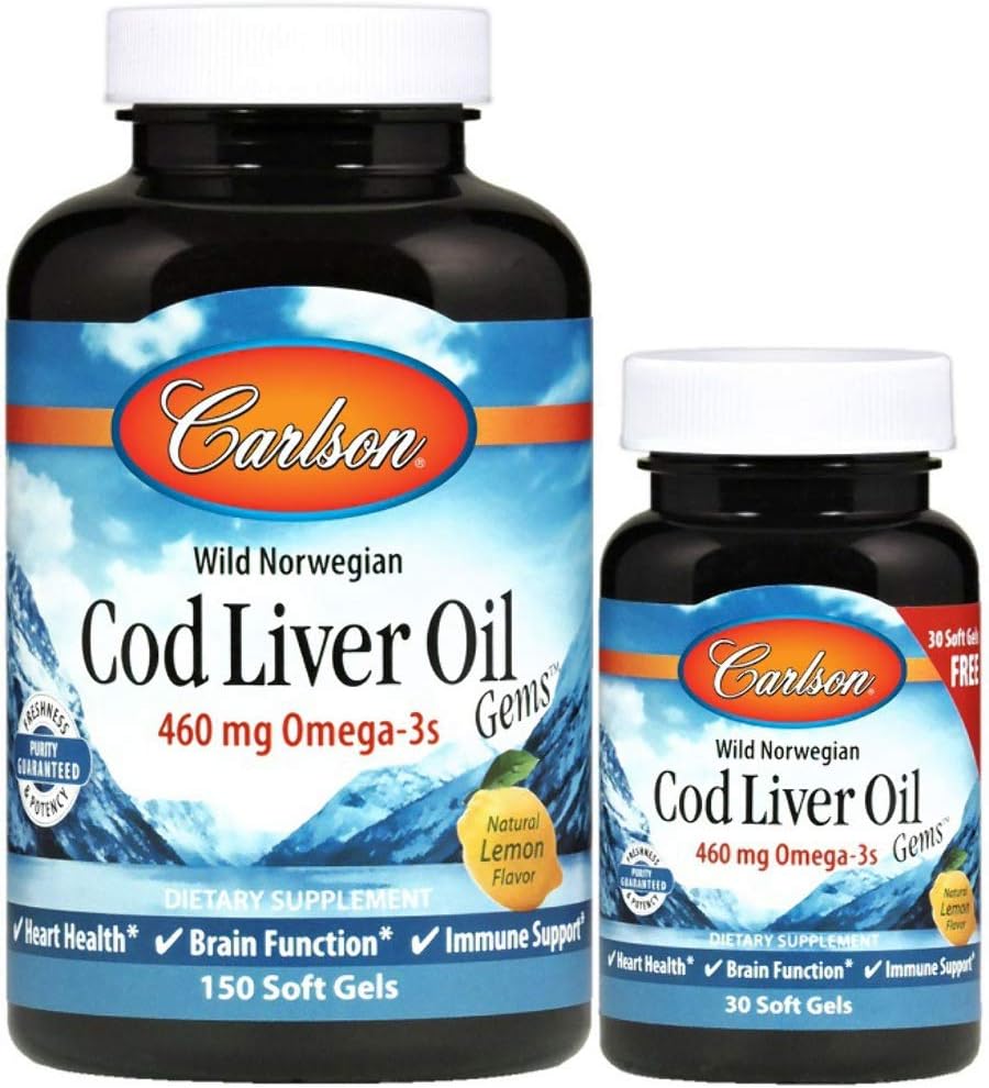 Carlson Laboratories Cod Jetrno olje Gems - svetlo limona 1000 Milligrams 150+30 Sgels