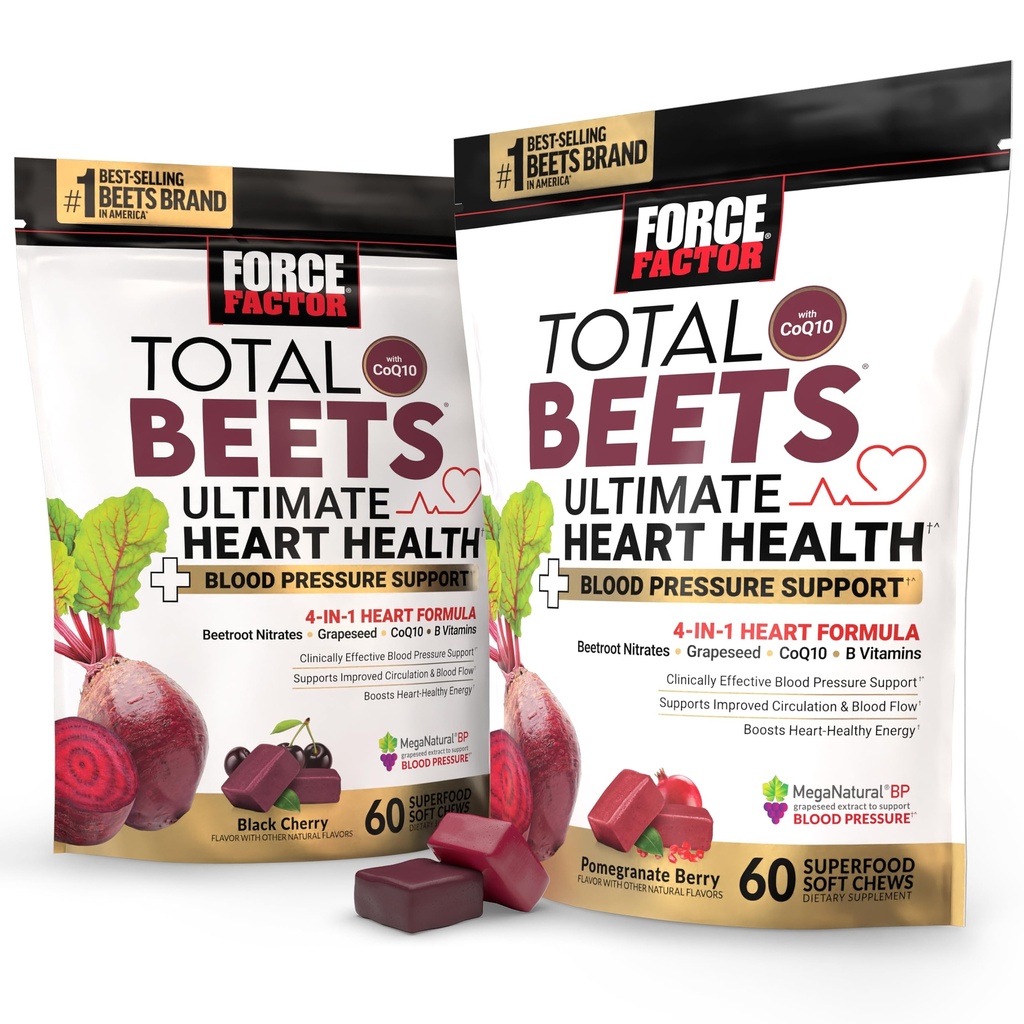 Mešanica faktorja moči skupaj Beets Ultimate Heart Health Podpora krvnega tlaka žveči s CoQ10, pesa koren prahu, izvleček grozdnega semena, krvni tlak dodatek za cirkulacijo in pretok krvi, 120 mehko