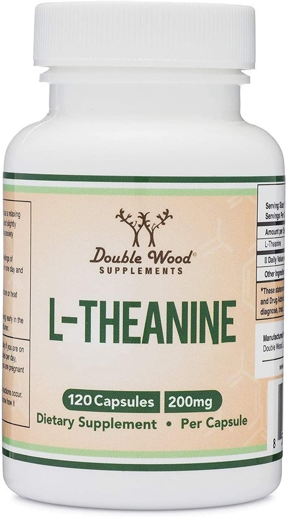 L-Theanine 200mg dvojna moč - podpira zdravo spanje odziv in sprostitev - 120 kapsul (Tretja stranka testirana, Gluten Free, Vegan) z dvojnim lesom