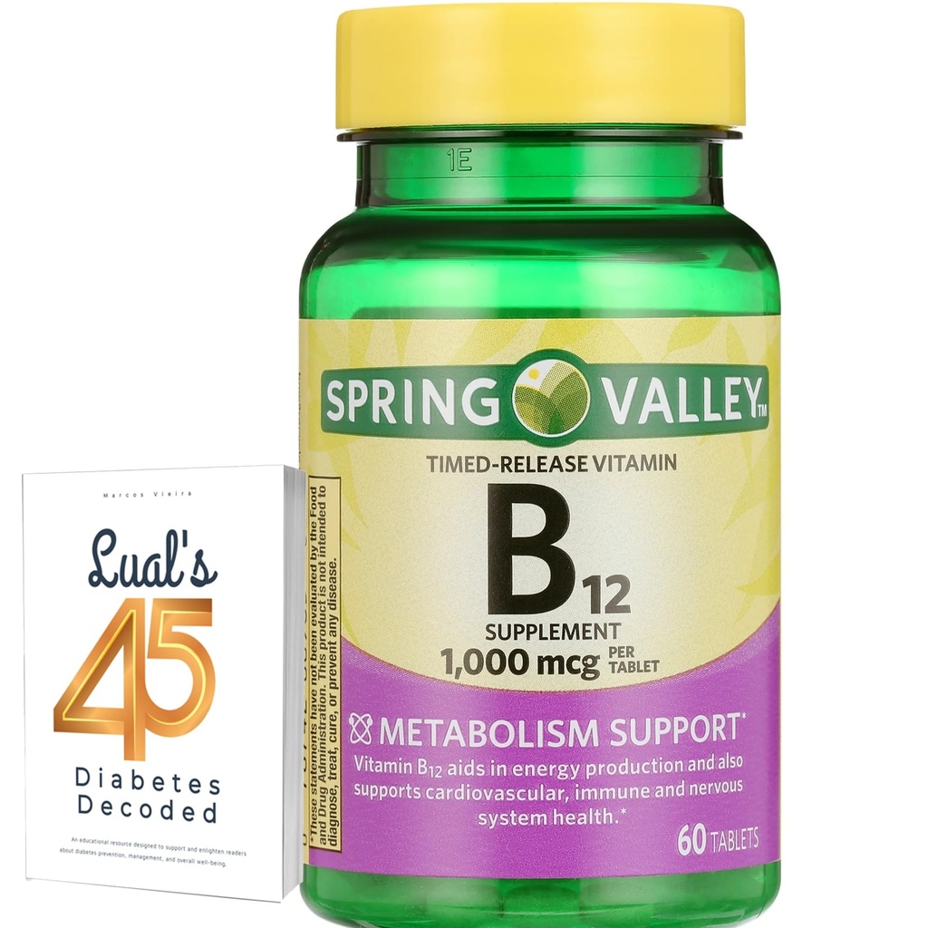 Spring Valley Timed-Release Vitamin B12 Tablete, 1000 Mcg, 60 Count, B12 Kompleks za ženske in moške paket s 45 diabetes dekodirani
