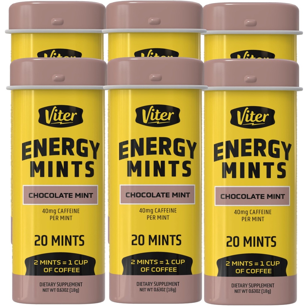 Energija kofeinirane mete 40mg kofeina, B vitamini, brez sladkorja. (Chocolate Mint, 20kos, 6 Pack)