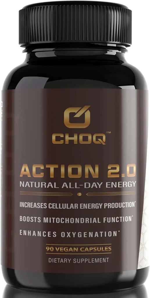 CHOQ Action 2.0 Energy & Circulation Support - Rhodiola Rosea, Beetroot & B12 dodatek - Dutric Oxide Booster za moške in ženske - Focus & Recovery - 90 kapsul
