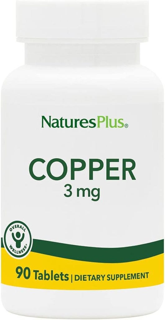 NaturesPlus copper 3 mg - 90 Tablete - Podpira splošno Wellness - Gluten brez - 90 Servinges